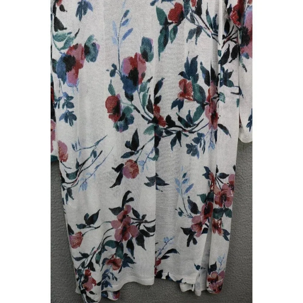 J. Jill Long Open Front Cardigan-Linen Blend-Floral-Medium-Cottagecore